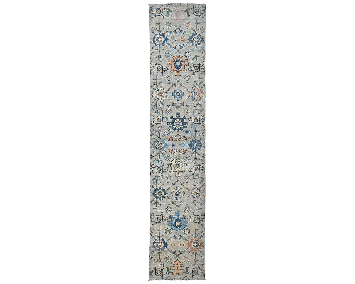 12 Ft Silver Gray Aryana Afghan Hand Knotted Veg Dye Wool Runner Rug