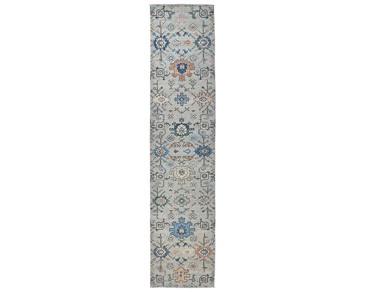 Alfombra afgana Aryana de lana teñida con vegetales, anudada a mano, color gris plateado, de 3,6 m