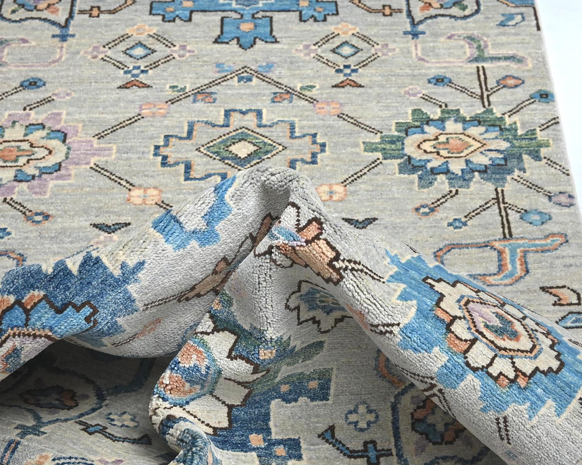 Alfombra afgana Aryana de lana teñida con vegetales, anudada a mano, color gris plateado, de 3,6 m