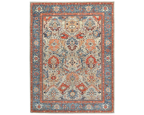 Alfombra afgana Aryana de lana teñida con vegetales, anudada a mano, de 9 x 12 pulgadas, color gris y azul