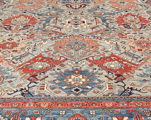 Alfombra afgana Aryana de lana teñida con vegetales, anudada a mano, de 9 x 12 pulgadas, color gris y azul
