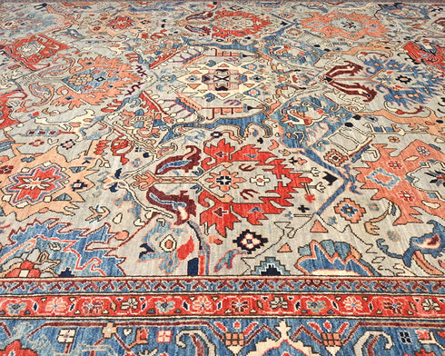 Alfombra afgana Aryana de lana teñida con vegetales, anudada a mano, de 9 x 12 pulgadas, color gris y azul