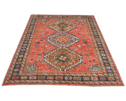 5x7 Rusty Red Ersari Afghan Hand Knotted Veg Dye Wool Area Rug