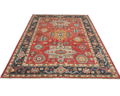 5x7 Red Blue Ersari Afghan Hand Knotted Veg Dye Wool Area Rug