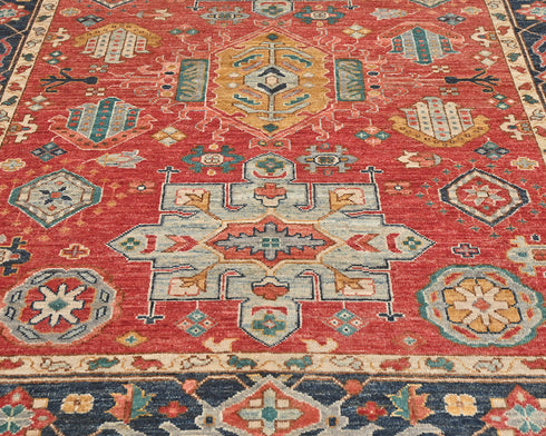 5x7 Red Blue Ersari Afghan Hand Knotted Veg Dye Wool Area Rug