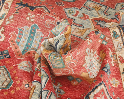 5x7 Red Blue Ersari Afghan Hand Knotted Veg Dye Wool Area Rug