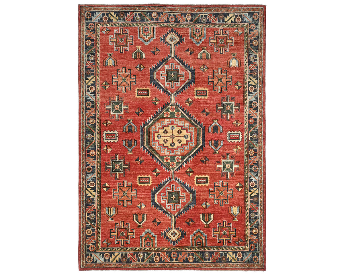 Alfombra afgana Ersari de lana teñida con vegetales, anudada a mano, de 6 x 8 pulgadas, color rojo y azul