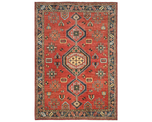 6x8 Red Blue Ersari Afghan Hand Knotted Veg Dye Wool Area Rug