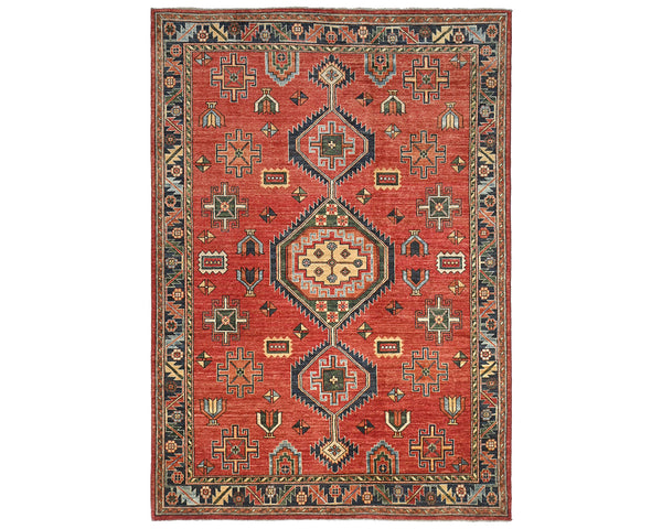 6x8 Red Blue Ersari Afghan Hand Knotted Veg Dye Wool Area Rug