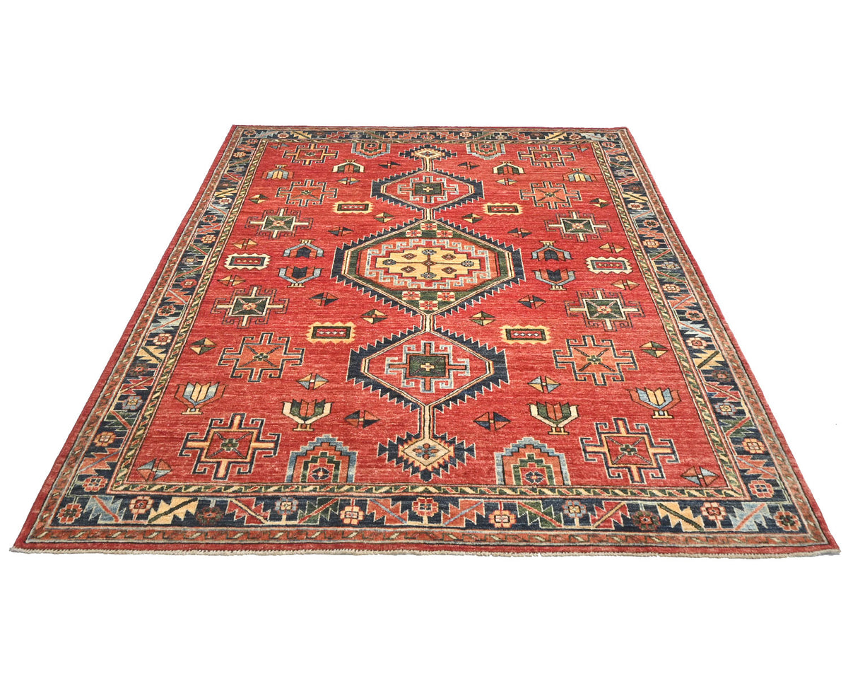 Alfombra afgana Ersari de lana teñida con vegetales, anudada a mano, de 6 x 8 pulgadas, color rojo y azul