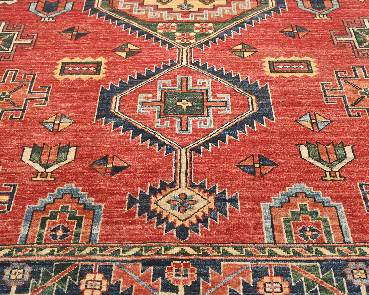 Alfombra afgana Ersari de lana teñida con vegetales, anudada a mano, de 6 x 8 pulgadas, color rojo y azul