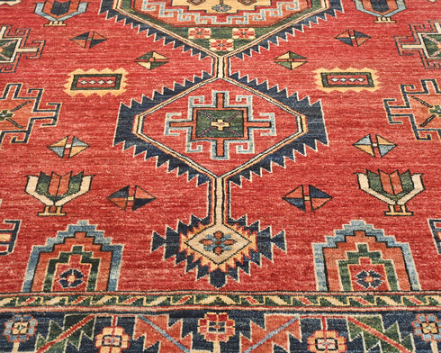 6x8 Red Blue Ersari Afghan Hand Knotted Veg Dye Wool Area Rug