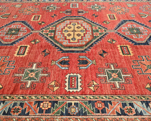 6x8 Red Blue Ersari Afghan Hand Knotted Veg Dye Wool Area Rug