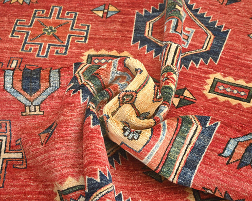 6x8 Red Blue Ersari Afghan Hand Knotted Veg Dye Wool Area Rug