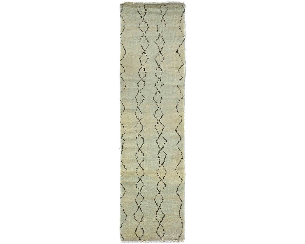 9 Feet Moroccan Beige Hand Woven Wool Runner Rug