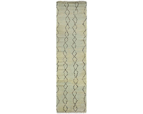 9 Feet Moroccan Beige Hand Woven Wool Runner Rug