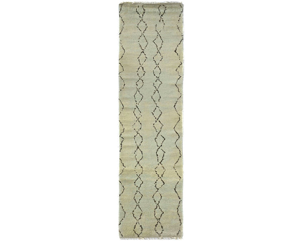 9 Feet Moroccan Beige Hand Woven Wool Runner Rug