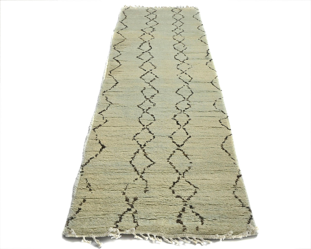 9 Feet Moroccan Beige Hand Woven Wool Runner Rug