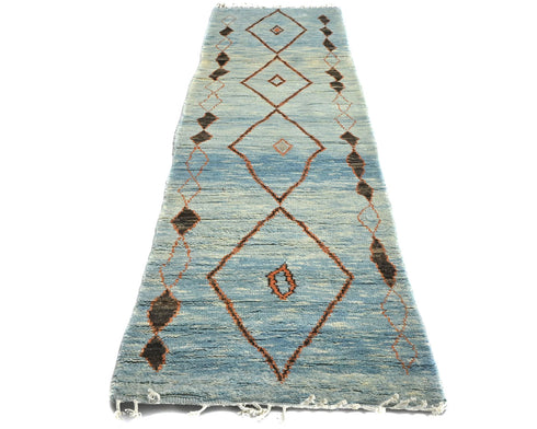 11 Feet Moroccan Blue Hand Woven Wool Runner Rug