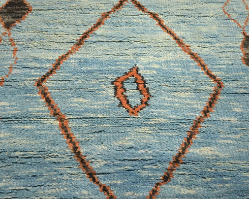 11 Feet Moroccan Blue Hand Woven Wool Runner Rug