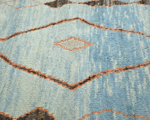 11 Feet Moroccan Blue Hand Woven Wool Runner Rug