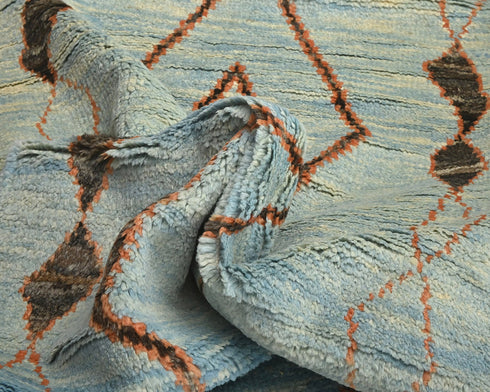 11 Feet Moroccan Blue Hand Woven Wool Runner Rug