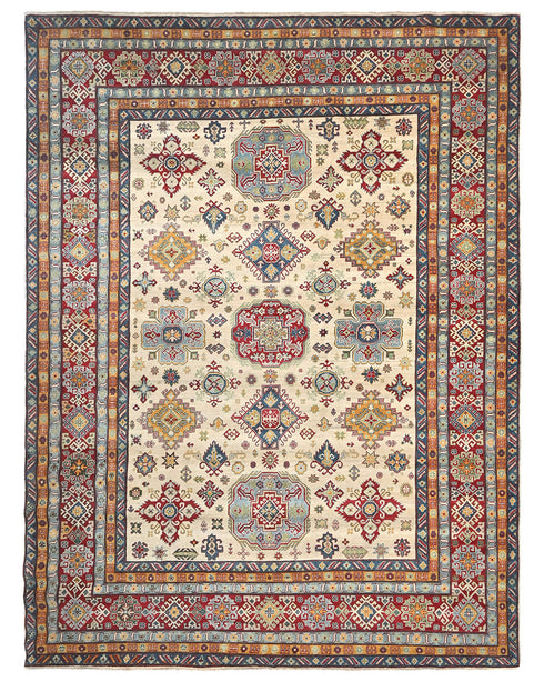 10x13 Beige Kuba Afghan Hand Knotted Wool Area Rug