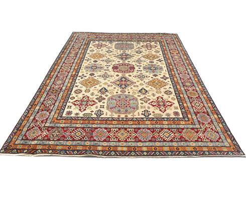 10x13 Beige Kuba Afghan Hand Knotted Wool Area Rug