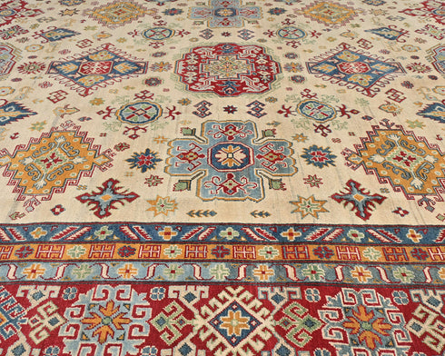 10x13 Beige Kuba Afghan Hand Knotted Wool Area Rug