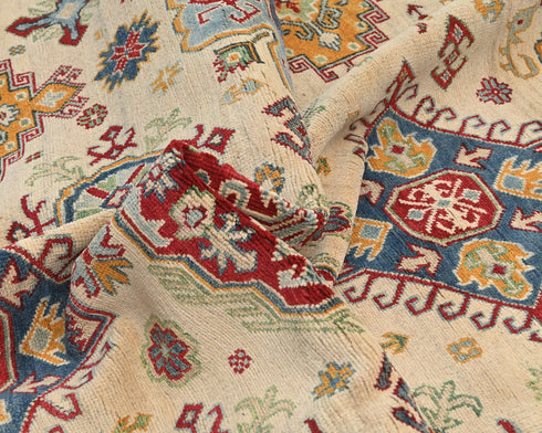 10x13 Beige Kuba Afghan Hand Knotted Wool Area Rug