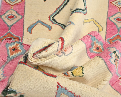 13 Feet Moroccan Beige Hand Woven Wool Runner Rug