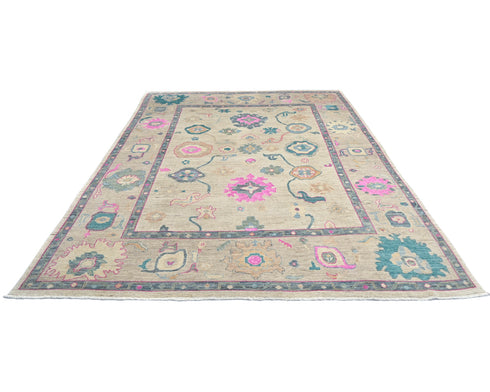 Soft Brown 9x12 Oushak Turkish Hand Knotted Boho Traditional Wool Area Rug