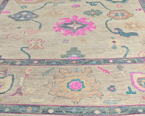 Soft Brown 9x12 Oushak Turkish Hand Knotted Boho Traditional Wool Area Rug