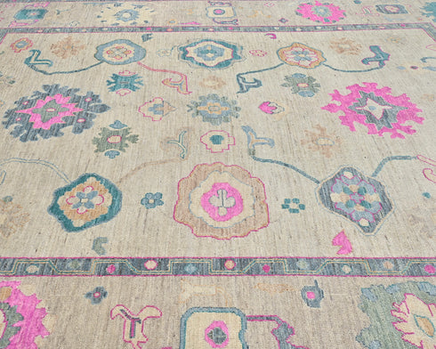 Soft Brown 9x12 Oushak Turkish Hand Knotted Boho Traditional Wool Area Rug