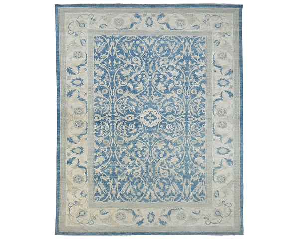 Alfombra afgana de lana anudada a mano azul de 8 x 10 pulgadas Chobi de alta calidad