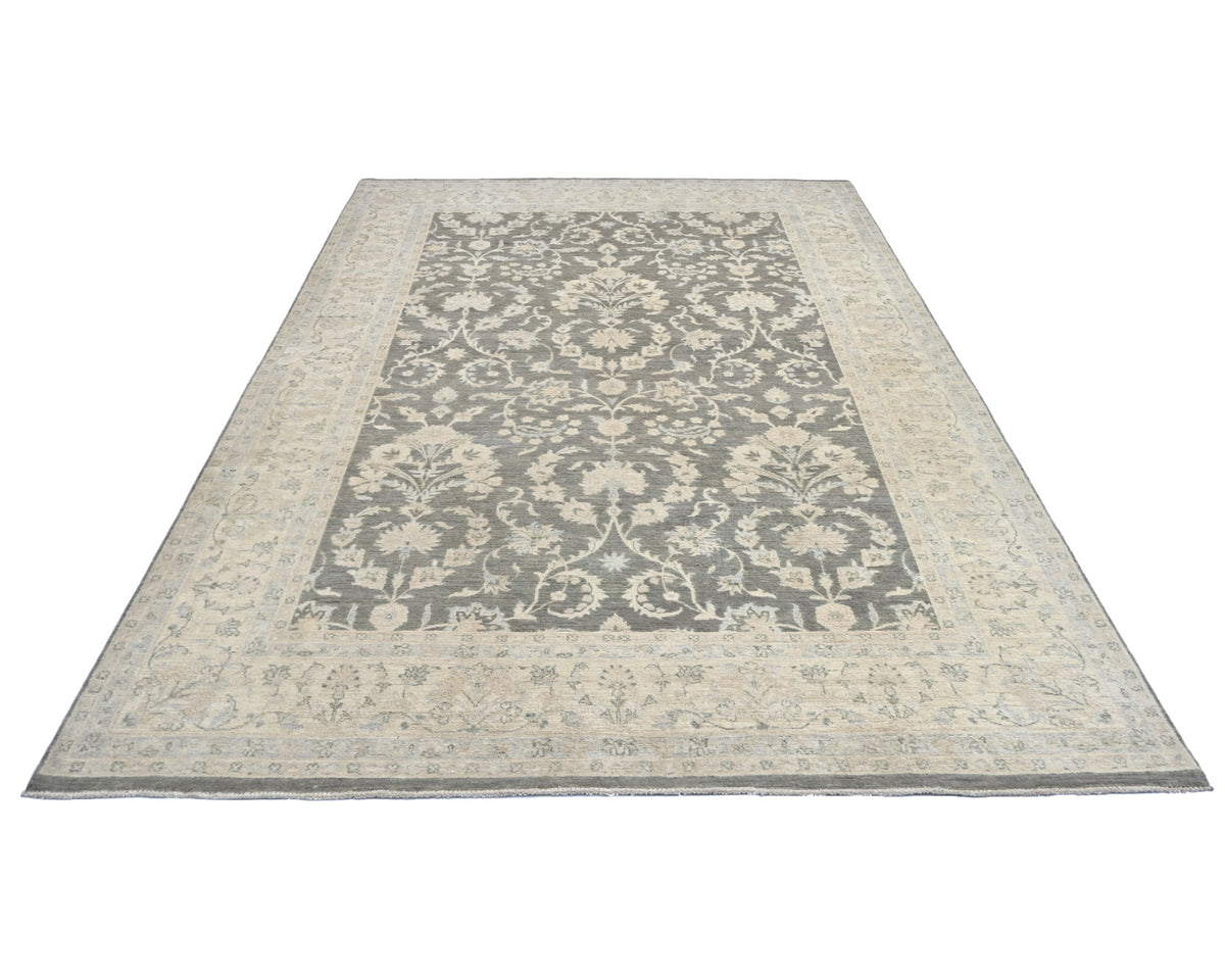 Alfombra de lana anudada a mano, estilo persa, con diseño floral, color gris oriental, de 6 x 9 pulgadas