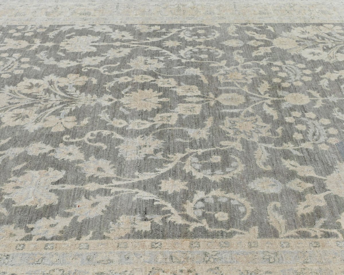 Alfombra de lana anudada a mano, estilo persa, con diseño floral, color gris oriental, de 6 x 9 pulgadas