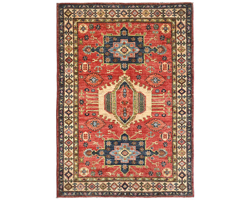 4x6 Red Ersari Afghan Hand Knotted Veg Dye Wool Area Rug