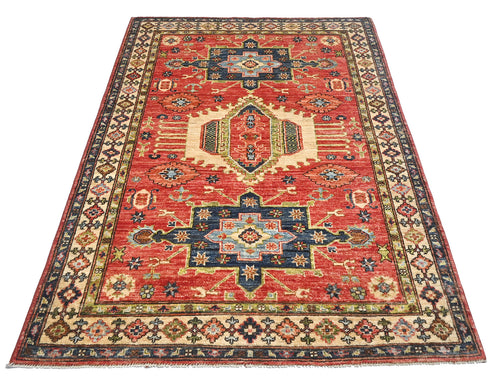 4x6 Red Ersari Afghan Hand Knotted Veg Dye Wool Area Rug