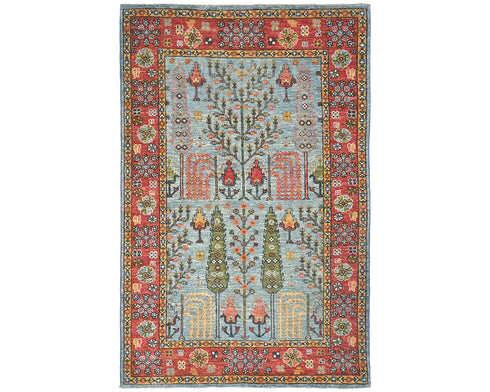 4x6 Blue Ersari Afghan Hand Knotted Veg Dye Wool Area Rug