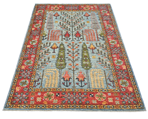 4x6 Blue Ersari Afghan Hand Knotted Veg Dye Wool Area Rug