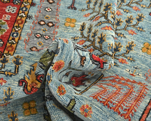 4x6 Blue Ersari Afghan Hand Knotted Veg Dye Wool Area Rug