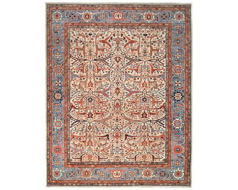 Alfombra afgana Aryana de lana teñida con vegetales, anudada a mano, de 9 x 12 pulgadas, color gris y azul