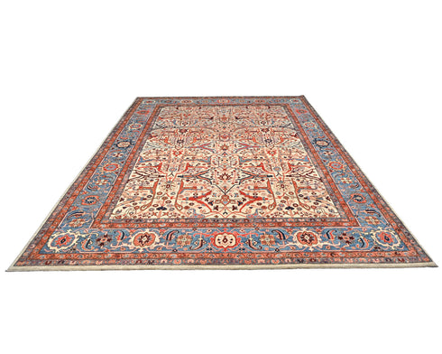 Alfombra afgana Aryana de lana teñida con vegetales, anudada a mano, de 9 x 12 pulgadas, color gris y azul