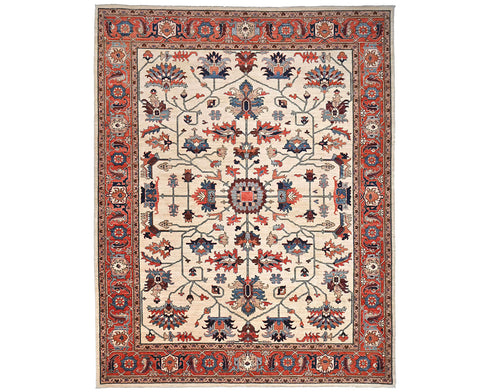 9x12 Beige Rust Aryana Afghan Hand Knotted Veg Dye Wool Area Rug