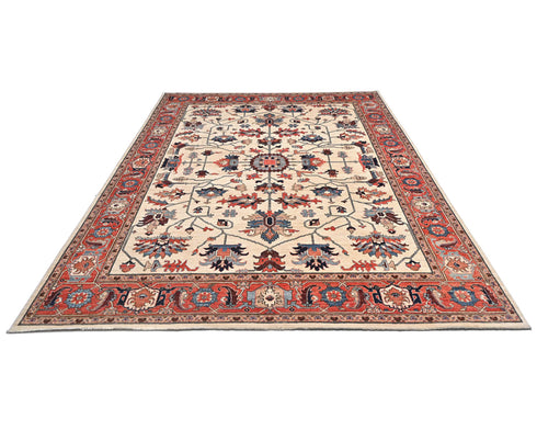 9x12 Beige Rust Aryana Afghan Hand Knotted Veg Dye Wool Area Rug