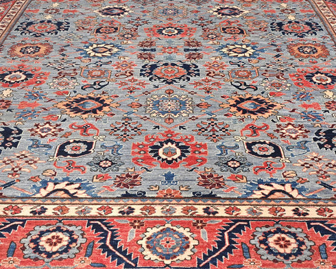 Alfombra afgana Aryana de lana teñida con vegetales, anudada a mano, color óxido gris, 9 x 12