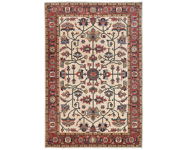 6x9 Beige Aryana Afghan Hand Knotted Veg Dye Wool Area Rug