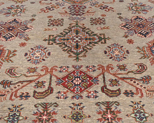 5x8 Natural Brown Kazak Afghan Hand Knotted Geometric Wool Area Rug