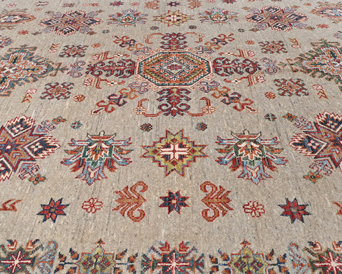 5x8 Natural Brown Kazak Afghan Hand Knotted Geometric Wool Area Rug